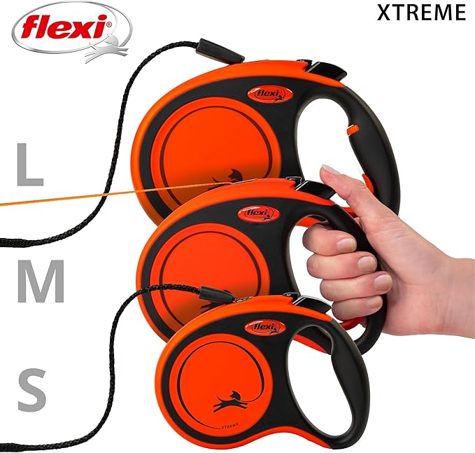 FLEXI® Xtreme Tape Retractable Dog Leash, Large, 26 ft - Orange/Black | German engineered, original flexi leash, durable quality for dogs up to 121 lbs, tangle-free, walking, reliable brake system
