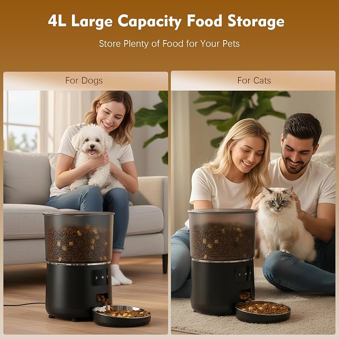 Automatic Cat Feeder with Voice Recorder & 4L Large Capacity – Programmable Pet Food Dispenser for Cats and Small Dogs, Up to 9 Meals Daily, Dual Power, Locking Lid & Freshness Protection