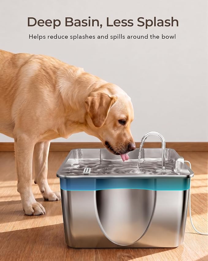 HINTON Stainless Steel Dog Water Fountain for Large Dogs, 12L, 3 Filters | Viewing Window, LED Water Level Indicator, Super Quiet Pump, Easy to Clean, BPA-Free