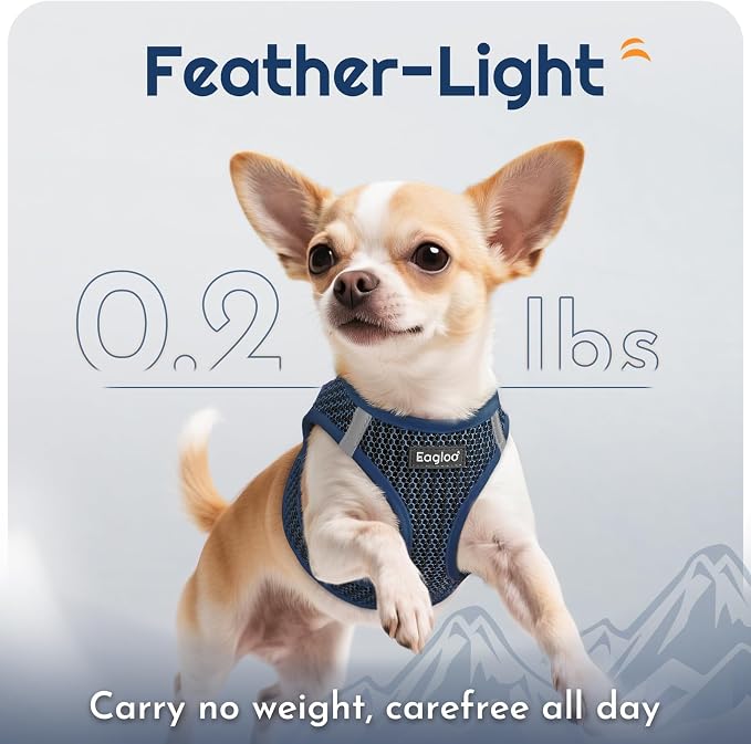 Eagloo Small Dog Harness and Leash Set, Step in Medium Small Puppy Pet Vest | Light, Soft, Breathable Air Mesh, Easy on and off with Hook & Loop, Reflective for Safe Walking, Navy Blue, M