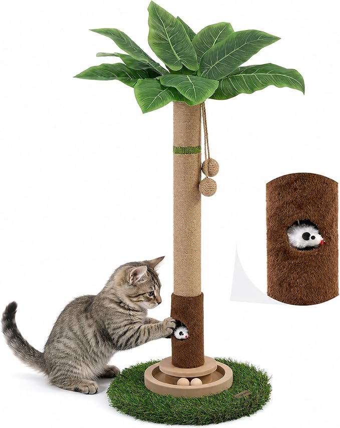 Woochpet Tall Cat Scratching Post,Cat Toys,Cat Scratcher Tree for Large Cat | Heavy Duty,Protect Sofa,Modern Boho,Cat Ball Track,Cat Tree,For Indoor Cats