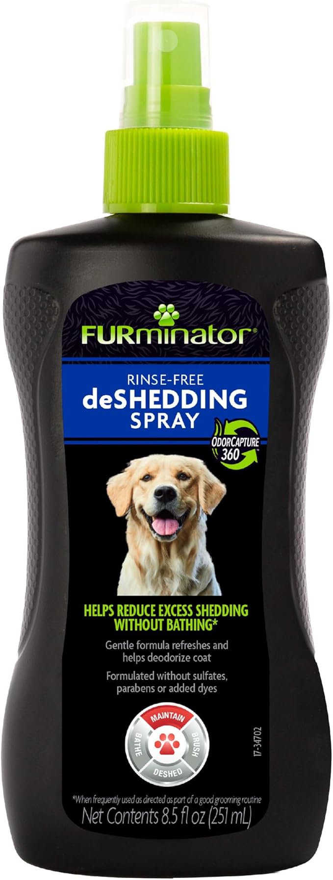 FURminator Rinse-Free deShedding Spray for Dogs, 8.5 oz | Reduces Shedding Without Bathing, Neutralizes Odors, No Sulfates Parabens Or Added Dyes