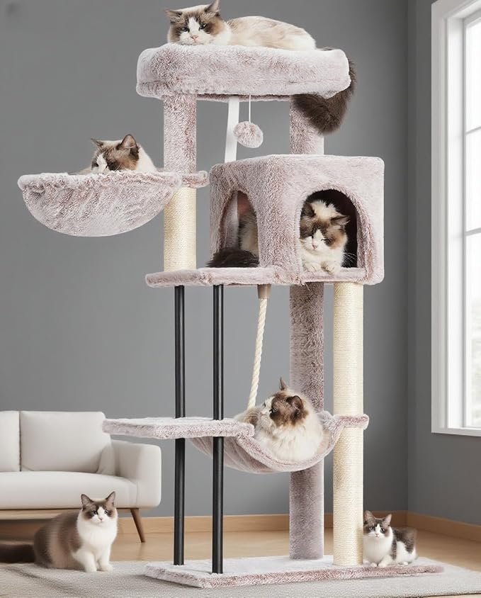 Gitelsnour Cat Tree, 43.3'' Cat Tower with Hammock for Kittens GCT004SMU | Cat Condo House for Small Indoor Cats, Basket, Scratching Post, Large Platform, Sturdy Steel Tube, Sisal Rope, Mushroom