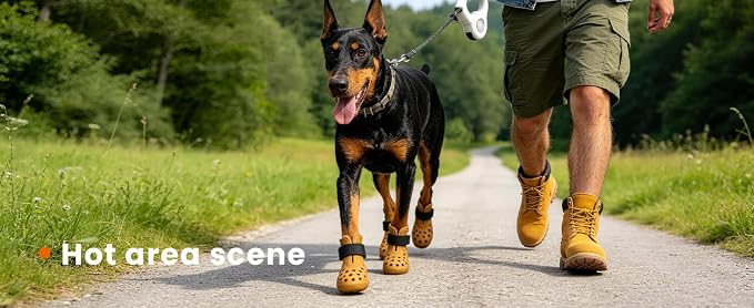Dog Shoes for Hot Pavement - Comfortable Paw Protection for Medium & Large Dogs, Adjustable Strap & Non-Slip, Easy-Clean, Outdoor Sports Boots, Dog Booties for Summer Rain (Orange, M)