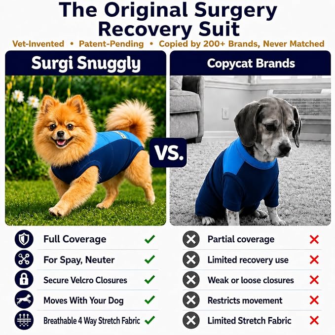 Surgi Snuggly Dog Surgery Recovery Suit – Dog Onesie for Post Surgery Recovery, Female Spay & Male Neuter – Surgical Suit for Dogs, E-Collar Cone Alternative, Double Blue - Medium Long, 16" - 19" (EC)