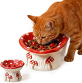 Cute Ceramic Elevated Slow Feeder Cat Bowl, Mushroom Design Non-Slip Pet Bowl for Cats & Small Dogs