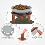 SPUNKYJUNKY Extra Wide Elevated Ceramic Cat Bowl with Acacia Wood Stand Whisker Friendly (Cat Paw Pattern, 2 Pack, Gray)