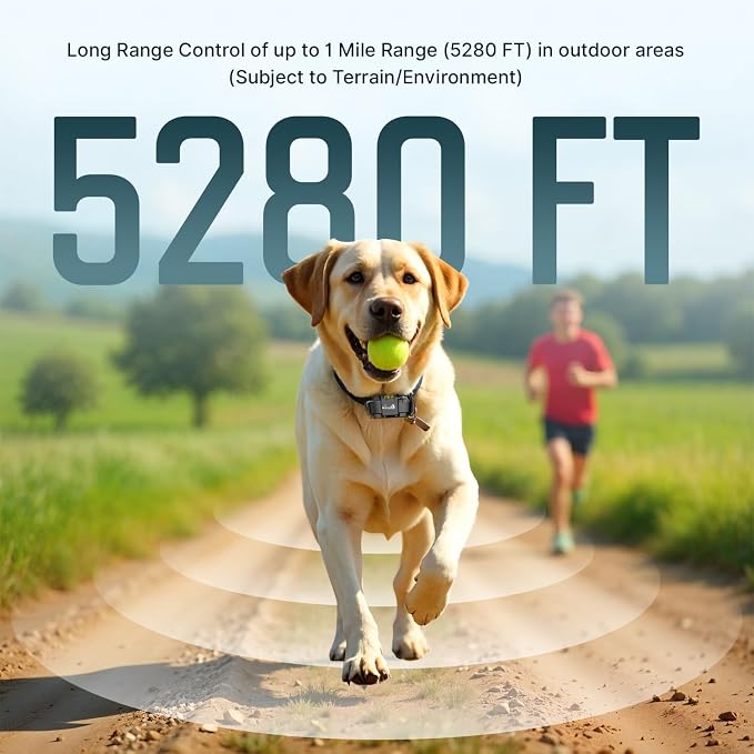 My Pet Command Long Range Dog Training Collar 1 Mile/5280 Ft, 1 Collar Pack | Safe Shock, Vibrate, Tone, Flashing Night Beacon Lights, Rechargeable, Waterproof, Remote Training Device