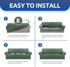 Stretch Couch Covers for Sofa, 3 Cushion Slipcover,Greyish Green | 1-Piece Washable Sofa Cover Pet Friendly(78"-94") Furniture Protector Soft Jacquard, Elastic Bottom for Dogs & Kids