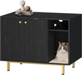 Hzuaneri Cat Litter Box Enclosure, Hidden Litter Box Furniture with Storage | Large Wooden Cabinet with Sisal Mat, Modern Cat Washroom for Living Room, Bedroom, Entryway, Black and Gold CB01504G