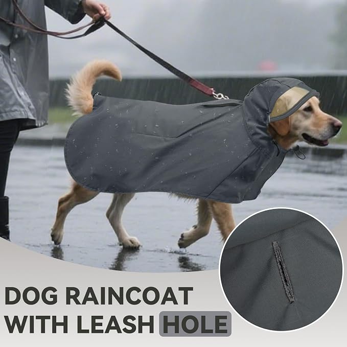 Waterproof Dog Raincoat with Hood, Windproof Rain Jacket for Medium Dogs | Adjustable Dog Rain Coat with Leash Hole, Reflective Poncho for Rainy&Snowy Day, Fits French Bulldog, Beagle, Shiba Inu