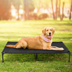 Elevated Dog Bed for Outdoor, Large Raised Dog Cot with Washable Mesh, Cooling Pet Cot Chew Proof for Outside Camping, 42"x30" Black