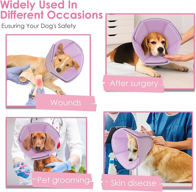 AOFITEE Soft Dog Cone, Adjustable Cones for Dogs After Surgery, Comfy Dog Cone Collar Alternative to Stop Licking, Elizabethan Recovery Collar for Large Dogs(Purple,Large)