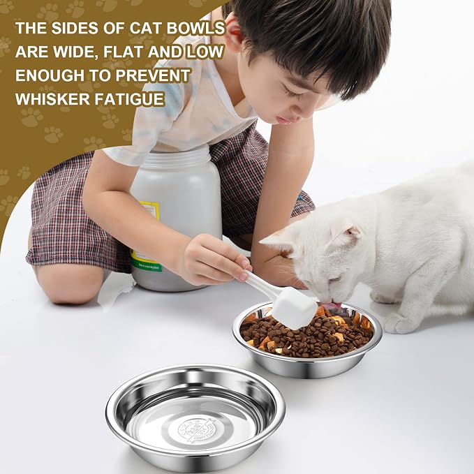 10 Pcs Stainless Steel Cat Bowls, 6.3 Inches Friendly Shallow Cat Food Bowls Replacement Fatigue Relief for Elevated Stand Metal Dishes Basic for Dishwasher Safe