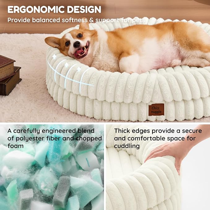 ChiXnuggle Orthopedic Dog Bed, Washable Cover, Faux Fur Bolster Pet Couch | waterproof,egg crate foam,non-slip bottom,for large dogs,cream,35*28*7,dog sofa
