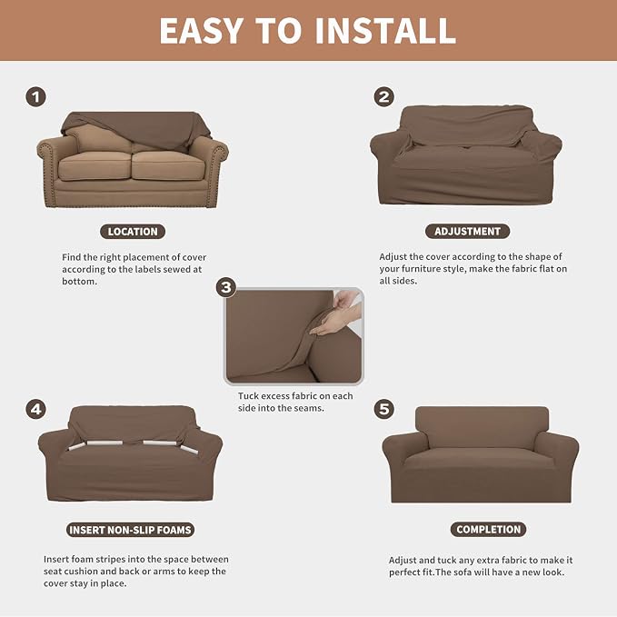 Easy-Going 100% Waterproof Couch Cover, 3 Cushion Oversized Sofa Cover | Leakproof Sofa Slipcover, Stretch Jacquard Furniture Protector Against Stain Spill from Kids, Pets, Dog, Brown
