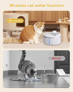 Wireless Cat Water Fountain [with Stainless Steel Tray], 84oz/2.5L Pet Fountain for Cats Inside, Cat Fountain for Drinking with Motion Sensor