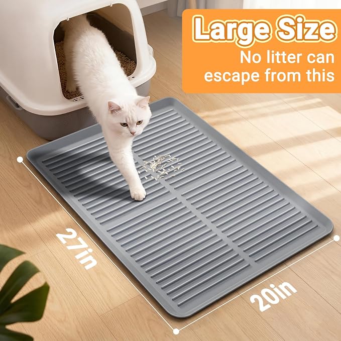 Cat Litter Box Mat-Rubber Cat Litter Mat Waterproof Silicone Pad Kitty Litter Catcher Trapping Mat Easy Clean (27'' x 20")