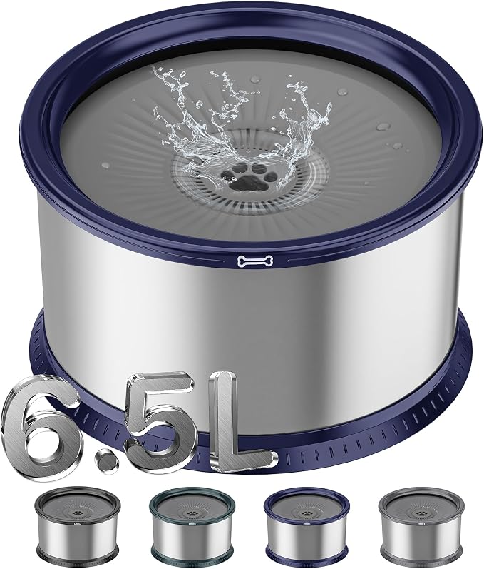 1.6 Gallon Dog Water Bowl, 6.5L/220oz Stainless Steel No Spill Water Bowls for Large Dogs, Super Large Capacity Splash Proof Pet Slow Drinking Water Bowl with Anti-Slip Mat for Mess Drinkers