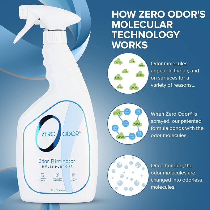 Zero Odor Multi-Purpose Odor Eliminator, Fabric & Room Deodorizer, 22 oz | Odor Eliminator Spray for Hotel, Bathroom, Basement, Trash & Upholstery, Air and Surface use
