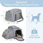 Petsfit Large Expandable Cat Carrier for Travel, Up to 18 lb | 19 x 12 x 12 in; roomy expandable space with a reinforced frame, locking zippers, interior safety tether and large pocket.