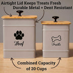 Dog Treat Container Set of 2 with Airtight Bamboo Lids - 8x6 & 7x5 inch | Fits All Popular Treats, Up to 20 Cups Combined Capacity, Airtight Bamboo Lid, Easy Open Lid, Dent-Resistant Durable Metal