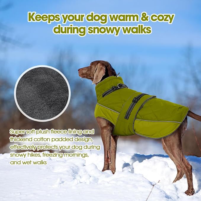 QBLEEV Warm Dog Jacket - Reflective, Adjustable Winter Coat with Turtleneck for Cold Weather, Waterproof Fleece Snowsuit for Small, Medium, Large Dogs