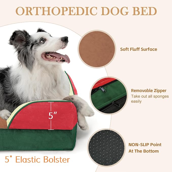 Comfort Expression Orthopedic Dog Beds for Large Sized Dog with Bolster | Waterproof Dog Couch Bed with Washable Cover & Non-Slip Bottom, Supportive Egg Crate Foam Large Pet Bed, 36x27 Inch
