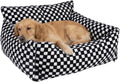 Dog Beds for Small Medium Dogs, Washable Soft Fleece Dog Bed with Removable Cover, Puppy Sofa Bed with Anti-Slip Bottom, Pet Sleeping Bed for Indoor Cats & Dogs Under 23 lbs (Grid Black)