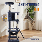 63 Inch Large Cat Tree Tower for Indoor Cats, Dark Grey | Multi-Level Tall Cat Tree Tower with Condo, Perch, Sisal Scratching Posts Board and Hammock, Dangling Balls