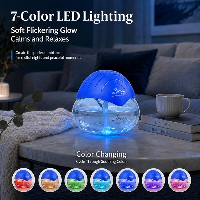 Sirena Twister Air Purifier (Blue) - Water Filter Air Washer For Home and Office - Essential Oil Aroma Diffuser With LED Night light - Small Air Cleaner For Smoke and Pets