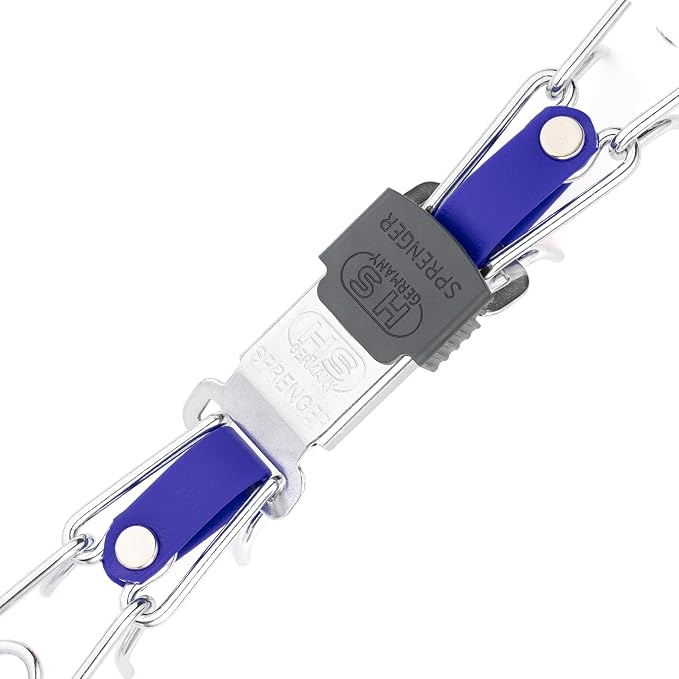 Herm Sprenger Chrome Plated Steel Dog Collar with Quick Release ClicLock Buckle and Biothane Insert Training Collar for Dogs Made in Germany (Blueberry Royal, 22in x 3.0mm(Neck Size up to 18-19in))
