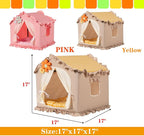Yellow Indoor Cat House with Frame and Princess Style Cat Houses for Indoor Cats, Washable Cat Bed & Cat Tent, M Size (17×17×17 Inches) for 8-20 lbs. Pets.