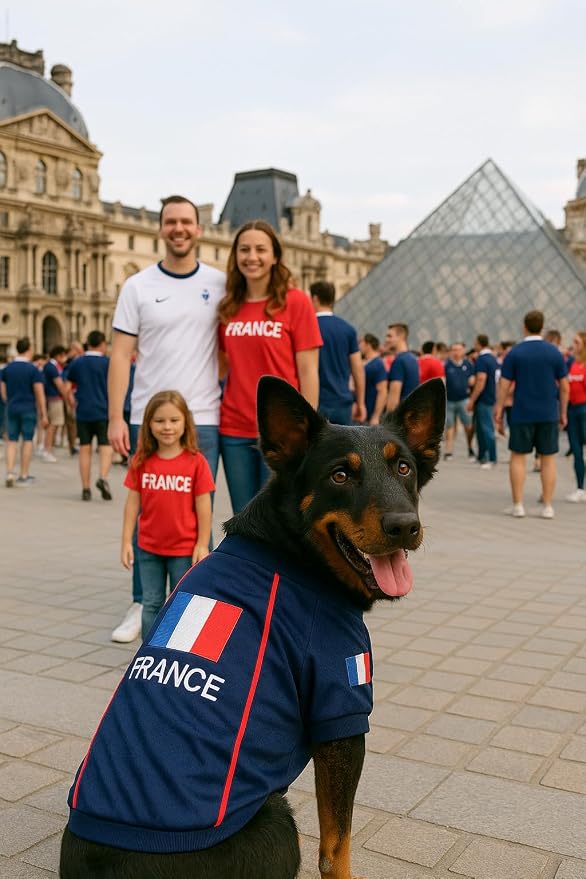 Parisian Pet Team France Dog Jersey - Breathable Mesh Puppy Football Jersey - Lightweight Stretch Sporty Dog Clothes - Summer Shirts for Small Dogs - Soccer Jersey for Dogs - Sportswear Pet Clothes
