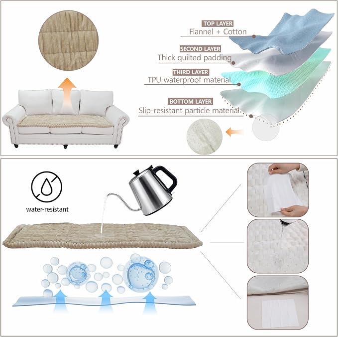 Waterproof Couch Cover for Dogs Washable,Nonslip Fuzzy Durable Pet Friendly | Soft Slipcovers for 3 Cushion Sofa Cover,Plush Thick Protector Fits Mat Bed Leather & Fabric Couches (Brown 27.6"x82.7")