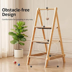 Stylish Plywood A-Frame Cat Tower, 3-Tier Perch, Sisal Scratching Board & Open Hammock, Space-Saving Movable Cat Tree Fits Most Home Styles