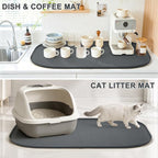 SMILOOL 36" x 24" x 1" Extra Large Silicone Pet Food Mat with Raised Edge for Food and Water Bowl, Dog Feeding Mats, Cat Food Trays for Floor Waterproof, Rubber Tray for Dogs and Cats, Dark Gray