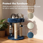 MECOOL Cat Scratching Post Tree with Tower Soft Bed.Natural Quality Sisal Carpet Jute Scratch Posts with Three Hanging Ball Toys and Massage Brush for Indoor Cats and Kittens Blue