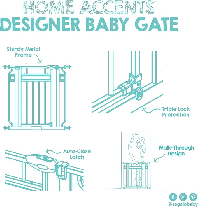 Regalo Safety 30"-41.5" Extra Wide Baby Gate, Bottom of Stairs & Doorways | Pressure Mounted with Door, For Babies, Toddlers & Pets, Black with Wood Accent, Tested & Trusted for 30 Years