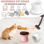 4 Pcs Ceramic Raised Cat Bowls, Elevated Tilted Cat Bowl for Food Water, Stress Free, Backflow Prevention, Dishwasher Microwave Safe, Feeder Dish for Indoor Kitten, Small Dogs(White and Pink)