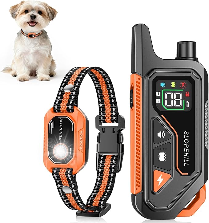 SLOPEHILL Mini Shock Collar for Small Dogs 5-30lbs,Featuring No Shock Mode | 4200FT Dog Training Collar with Remote, IPX8 Waterproof e Collar with Beep,Vibration,Safe Shock,Light,No Shock Modes (Orange)