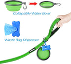 PetBonus Double Dog Leash, No Tangle Dual Leash, Walking Training Lead | 4 Comfortable Padded Handles, Adjustable, Reflective, For Two Large Medium Dogs, Collapsible Bowl and Waste Bags, Grass Green