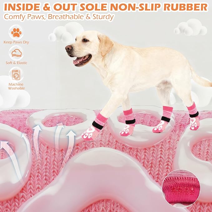EXPAWLORER Dog Socks to Prevent Licking Paws with Grippers for Hardwood Floors Anti Slip,Glow-in-the-Dark Dog Summer Shoes Booties Boots & Paw Protectors for Small Medium Large Senior Dogs Pink S