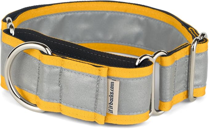 If It Barks - 1.5" Reflective Martingale Collar for Dogs - Adjustable - Made in USA - Strong, Durable, and Comfy - Ideal for Training - Suitable for Most Breeds - Large, Yellow Gold