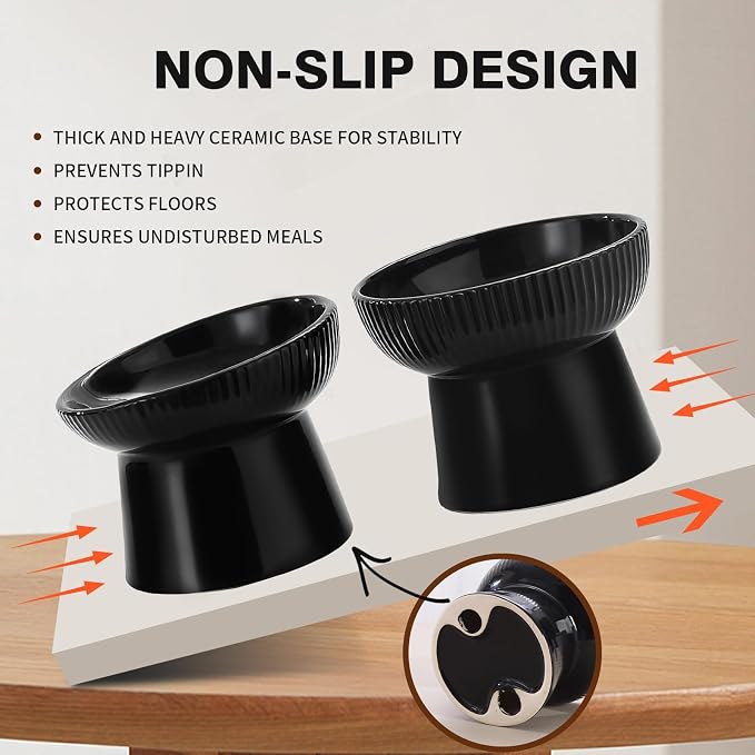 Elevated Cat Food Bowl, Ceramic Raised and Tilted Water Bowl, Whisker Fatigue Cat Bowls for Indoor Cats, Anti Vomiting and Protect Spines Pet Feeding Dishes for Kittens Small Dog, Heavy Non-Slip Base