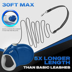 Fida 30ft Upgraded Retractable Dog Leash, Heavy Duty Pet Walking Leash for Medium/Large Breed up to 110 lbs, 360° Tangle-Free Long Retract Dog Lead, Soft Grip, One-Hand Brake, Blue