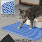 HCY&WLD Cat Litter Mat, Double Layer Cat Litter Box Mat (45x26 Inch, Blue) | Waterproof Urine-Proof Non-Slip Litter Trapping Mat, Soft on Kitty Paws, Scratch-Resistant, Scatter Control, Easy to Clean