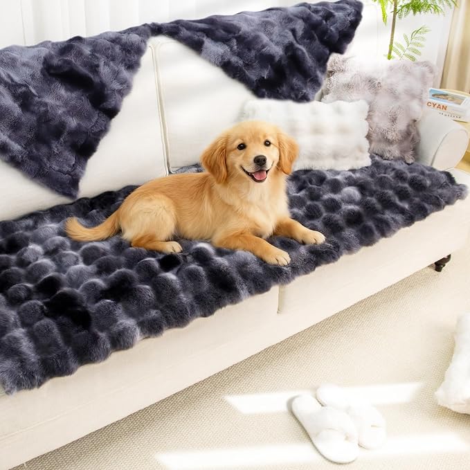 Pet Couch Cover Sofa Washable - Dog Couch Protector Covers Non-Slip Soft Fuzzy Plush Sofa Slipcovers, Pet Friendly Dog Mat for Furniture Couches, Car, Recliner, Black, 27.6"x27.6"