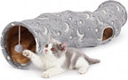 Cat Tunnel Tube with Plush Ball Toys Collapsible Self-Luminous Photoluminescence, for Small Pets Bunny Rabbits, Kittens, Ferrets,Puppy and Dogs Grey Moon Star (S-Shape)