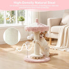 Kitten Scratching Post, Cute Pink Cat Scratcher Sisal | Rotating Canopy, Hanging Balls, Ball Track, Star-Shaped Talking Toy, Snack Balls, 24'', for Indoor for Kittens Adults Cats